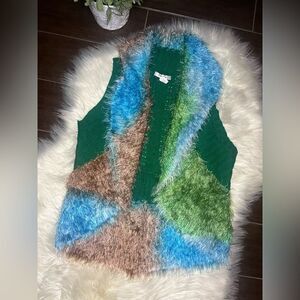 Coco Roja multi colored eyelash knit sleeveless open sweater sz small